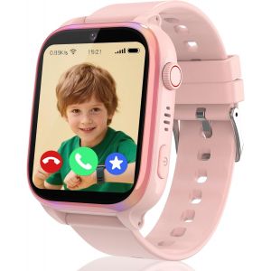 4G Montre Connect&eacute;e Enfant, Montre GPS Enfant T&eacute;l&eacute;phone avec Appel Vid&eacute;o SOS R&eacute;veil Appareil Cam&eacute;ra IP68 Mode Scolaire Jeux Chat,Smartwatch Cadeau pour Fille Gar&ccedil;on de 4-12 Ans(Rose-GPS) - Neuf