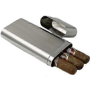 Étui à cigare triple en acier inoxydable Porte-cigare de poche de tube à cigare (finition au pinceau) 173 * 70 * 26mm - Neuf