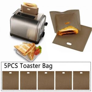 5pcs Sac Grille-pain Chauffage Pochette Sandwich Antiadhésive Réutilisable Résistant à la chaleur Accessoires de cuisson Pochette de pain grillé Cookie Cookies Pocket - Neuf