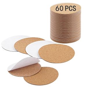 60 Pcs Auto-Adhésif En Liège Rond Coaster Support Avec Auto-Adhésif - Neuf