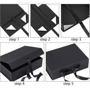 Kalanka-Boite Cadeau Bowknot(21 X 17 X 7 Cm), Magnétique Papier Avec Ruban Boîte Rectangulaire, Boîte Cadeau Pour Mariage, Anniversaire, Saint-Valentin (Noir) - Neuf