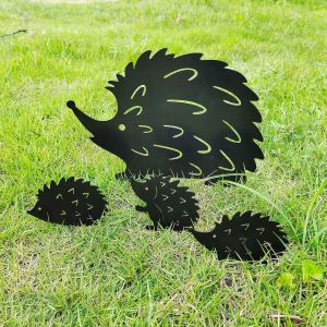 Lot de 4 piquets de jardin en métal en forme d'animal pour hérisson, décoration de jardin, piquets décoratifs pour pelouse extérieure, piquets décoratifs pour la décoration. - Neuf