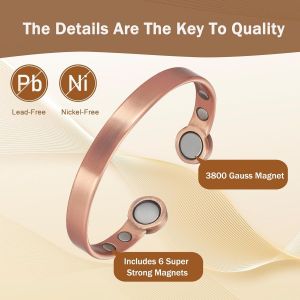 Bracelet Cuivre Magn&eacute;tique Pour Homme Femme Bracelets Avec 6 Aimants R&eacute;glable 18cm - Neuf