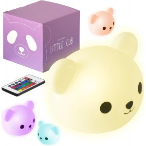 Sjzg-Ourson - Veilleuse De Chambre D'enfant - Usb-C Rechargeable Avec T&eacute;l&eacute;commande - Lumi&egrave;re Multicolore Et Chaude - Silicone Douce Non Toxique - Fonction Minuterie - Ours Arc-En-Ciel - Neuf