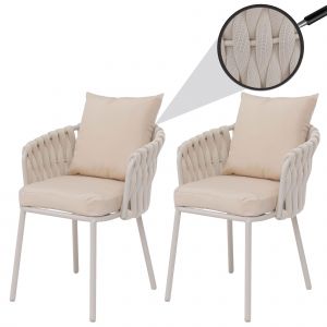 Lot De 2 Chaises De Jardin En Aluminium Hwc-P89, Fauteuils De Jardin, Chaise D'ext&eacute;rieur, Tissu/Textile (180 G/M&sup2;) Tressage En CordeCr&egrave;me - Neuf