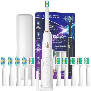 Brosse &Agrave; Dent &Eacute;lectrique Sonique, Brosse A Dent Electrique 60 Jours D'autonomie Avec 10 T&ecirc;tes De Brosse Et &Eacute;tui De Voyage, Minuterie 2 Min, Brosses &Agrave; Dents Ultrasoniques Sg2316 (Blanc) - Neuf