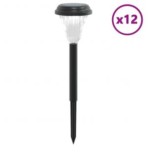 Lot De 12 Lampes Solaires D'all&eacute;es Et Piquets De Jardin 8,5 X 31 Cm &Eacute;clairage Automatique Ambiance Cosy En Ps Noir Helloshop26 02_0056662 - Neuf