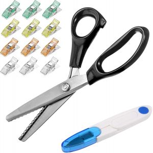 Set De Ciseaux Pour Tissu, Zig Zag, Cranteurs Sombres Avec 12 Pinces Couture Et 1 Ciseaux En U Au Point De Croix - Pour V&ecirc;tements, Papier, Cuir (Style 1) - Neuf