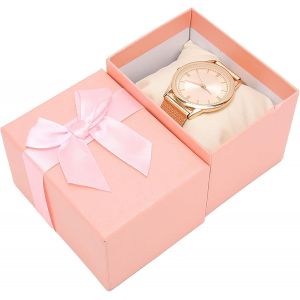 Kal-Boîte De Rangement Pour Montre, Boîtier De Montre En Cuir Avec N?ud Papillon, Support De Montre Élégant Avec Oreiller, Vitrine De Montre Unique, Boîte De Montre Pour (Rose) - Neuf