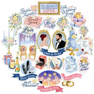 Autocollants Planification De Mariage Heureux (30 Unités)- Thème De L'amour, Couleurs Pastel - Autocollants De Mariée Et De Marié Pour Carte De Mariage - Neuf