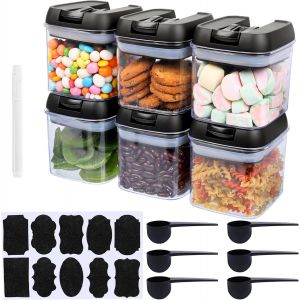 Boite Hermetique Alimentaire 500 Ml-6x Boite Rangement Cuisine En Plastique Avec Couvercles Cuillères Étiquettes Et Marqueur Pour Épices Sucre Bonbons Noix Café Thé - Neuf