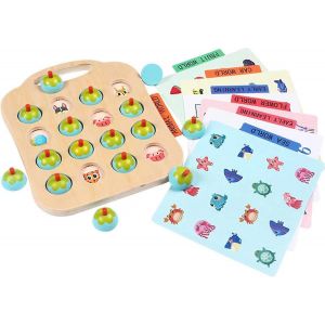 Jeu de cartes de correspondance et de mémoire, jeu de correspondance, jouet pour enfant, casse-tête, puzzle en bois, cadeau éducatif pour les tout-petits (bleu) - Neuf