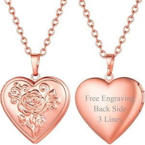 Kal-Collier Porte Photo Femme Pendentif Coeur Avec Motifs Personnalisable Chaîne Plaqué Or 50+5cm/2,5mm Bijoux Tendance Cadeau Anniversaire Noël Fête Des Mère - Neuf