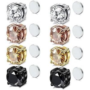 Kalhx-4 Paires Boucles D'oreilles Magnétiques Femme Boucles Oreilles Clips Sans Piercing Avec Zircon 6mm Bijoux Pour Femmes - Neuf