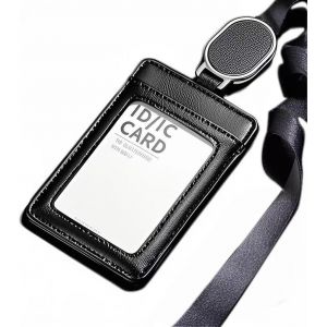 1pc Lani&egrave;re en Cuir V&eacute;ritable ID Housse Avec Rouleau R&eacute;tractable, Carte Didentit&eacute; Badge Clip, Porte Cl&eacute;s de Travail Lani&egrave;re - Neuf