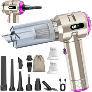 Aspirateur &agrave; main sans fil 4 en 1, 22000 Pa avec moteur sans balais, souffleur &eacute;lectrique &agrave; air comprim&eacute;, 220 000 tr/min, 3 vitesses, pour poils d'animaux, ordinateur, voiture, maison, bureau - Neuf