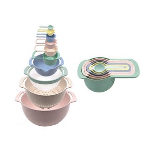 Ensemble De 10 Bols M&eacute;langeurs En Plastique Avec Cuill&egrave;res Doseuses Et Passoire - Neuf