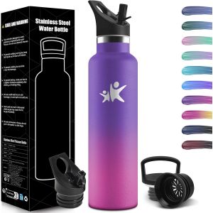 Checarzhn--No1-Bouteille Isotherme 1l, Étanche Sans Bpa, Gourde Isotherme, Double Paroi, Bouteille, 18/8 Acier Inoxydable, Gourde Inox, Avec Paille, Bouteille D'eau Pour Sport, Randonnée, École, Bure - Neuf