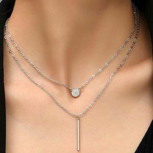 Kal-Collier Ras Du Cou En Argent Avec Pendentif Barre Collier Rond Cz Collier Ras Du Cou Solitaire Vintage Bijoux Pour Femmes Et Filles - Neuf