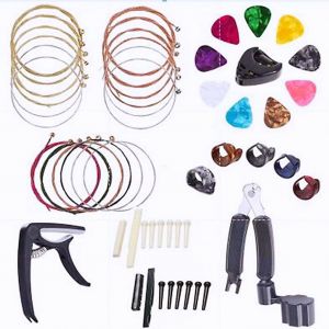 Kit d'accessoires pour guitare acoustique : médiators, capodastre, enrouleur de cordes, chevilles de chevalet et médiators pour débutants (48 pièces) - Neuf
