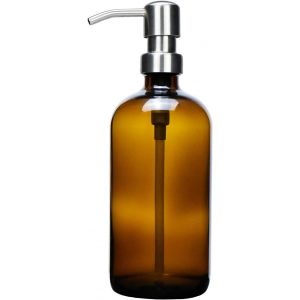 Distributeur de Savon en Verre en Verre &eacute;pais ambr&eacute; 500 ML avec Pompe en Acier Inoxydable Distributeur de Savon Liquide pour Salle de Bain,d&eacute;cor de Cuisine.[L28] - Neuf
