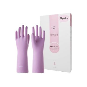 3 Paires Wahoo Respectueux De La Peau Gants De Nettoyage,Gants De Vaisselle Avec Doublure En Coton Floqu&eacute;, S,Antid&eacute;rapant,Mauve Mist,L - Neuf