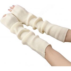 1 Pair Knitted Fingerless Gloves With Thumb Hole, Warm Long Sleeve Wrist Warmers For Women And Girls"".[J509] - Neuf