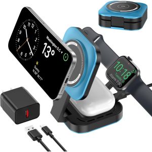 JGD-Chargeur sans Fil 3 en 1 pour appareils Apple, Chargeur Induction, 3 en 1 Station de Charge Rapide pour Magsafe iPhone 17/Air/16/15/14/13/12, Apple Watch, AirPods Pro/2/3/4 (Adaptateur Inclus) (B - Neuf