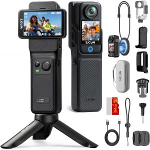 SUBZONAL-C400 Camera Vlog Bundle (64G)-Cam&eacute;ra d'action 4K avec 7H d'Autonomie Exceptionnelle,&Eacute;cran Tactile Rotatif 2.29"",Imperm&eacute;able,Stabilisation 6 Axes,pour Youtube,Vlog,Voyages,Activit&eacute;s,Noir - Neuf