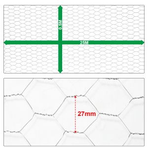 Grillage &Agrave; Poule Triple Torsion 0.5x25m - Maille Hexagonale 27mm, Acier Galvanis&eacute; Pour Cl&ocirc;ture&iquest; Argent - Neuf