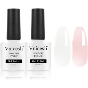 2 Couleurs Kit Vernis Semi Permanent Blanc Laiteux Rose, Soak Off Uv Led Vernis Gel Semi Permanent Transparent Gelée De Cristal Vernis À Ongles French Manucure 10ml - Neuf