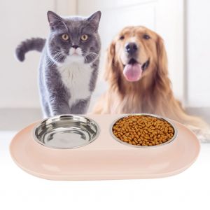 Hjlian Gamelle Double Pour Animaux De Compagnie, Gamelle Pour Nourriture Et Eau Potable Pour Chiens Et Chats (Rose) - Neuf