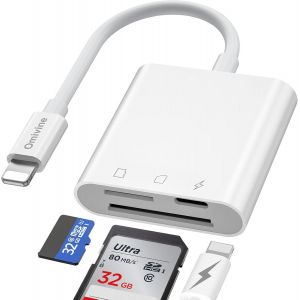 Lecteur de Carte Mémoire Externe SD 3 en 1 pour iPhone, Lecteur de Carte Mémoire SD et TF Double Fente pour iPad, Adaptateur de Carte MicroSD avec Chargement pour Caméra de Jeu, Drone, etc. - Neuf
