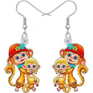Kal-Boucles D'oreilles Singe En Acrylique Boucles D'oreilles Goutte D'eau Pour Femmes Filles Charms Monkey Gifts - Neuf
