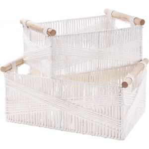 Lot de 2 Panier de Rangement Osier,Tiss&eacute; Panier avec Poign&eacute;es,Bo&icirc;te de Rangement,paniers &agrave; serviettes,Panier D'&eacute;tag&egrave;res Organisateur,pour Cuisine,Bureau,Salon et Chambre,Blanc - Neuf