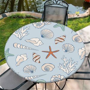 SJZG-Nappe Ronde D'Extérieur Avec Élastique Ø 60"(150Cm) - Nappe De Jardin Élastique Motif Benthos Convient Aux Tables De 135 À 145 Cm De Large - Neuf