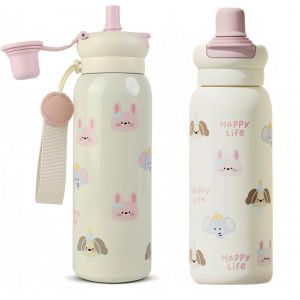 Gourde Isotherme, 620 Ml, Robuste Et &Eacute;tanche, Gourde Enfant Inox Avec Paille, Pour Boissons Chaudes Et Froides, Sans Bpa, Adapt&eacute;e Aux Gar&ccedil;ons Et Aux Filles - Neuf