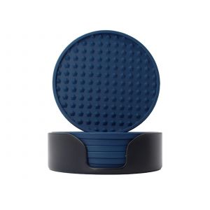 Ensemble De 6 Sous-Verres En Silicone Avec Support - Bleus - Neuf