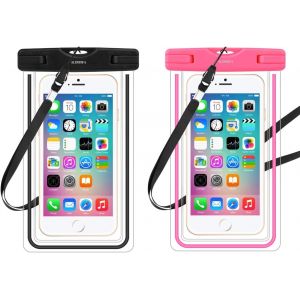 Checarzhn--No1-Pochette Téléphone Étanche,Universal Ipx8 Étanche Pour Téléphone Portable Underwater Téléphone Housse De Transport Pour Iphone X/8/8p/7/7p,Samsung S9/S8 Jusqu'à 6 "",Black + Pink - Neuf