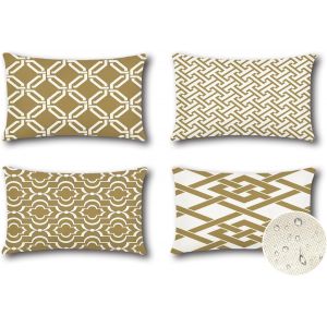 Eryi-Extérieur Housse De Coussin Kaki, Lot De 4 Imperméable Géométrique Motif Canapé Taie D'oreiller Pour Patio Jardin Salon Chambre Décoration, 40x60cm (Géométrie 40) - Neuf