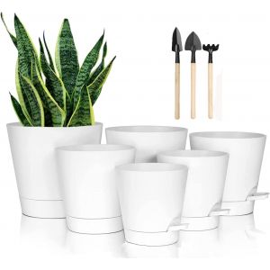 lbgwp60-Lot De 6 Pots De Fleurs À Arro Automatique Avec Trou De Drainage, Pot De Plantation Pour Pépinière Pour Toutes Les Plantes D'Intérieur, Violette Africaine, Fleurs Et Cactus 20,3 Cm, 18,2 Cm - Neuf