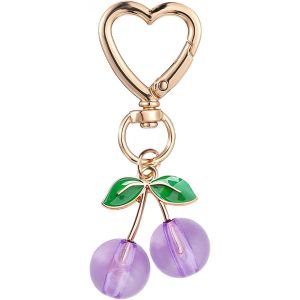 KAL-Porte-Cl&eacute;s Cerise Mignon, Porte-Monnaie De Poche Cerise Kawaii Pour Femmes, Porte-Cl&eacute;s Y2K Esth&eacute;tique Mignon, Porte-Cl&eacute;s Cerise Pour Cl&eacute;s De Voiture Lila - Neuf