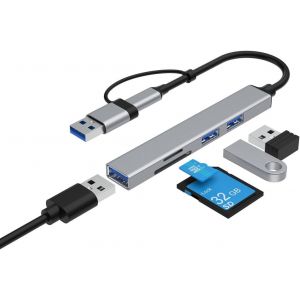 KAL-Hub Usb C 3.0, 5 En 1 Hub Usb 3.0 Multiport Avec Lecteur De Carte Sd & Tf, 2 Ports Usb 2.0, Hub Usb De Type C Pour Clé Usb, Disque Dur Mobile, Ordinateur De Bureau Et Plus Encore - Neuf