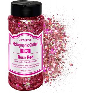 Kalanka-Holographique Grosses Paillettes, 100g Rose Rouge Sequins Glitter, Paillettes Pour Visage, Corps, Cheveux, Résine Epoxy, Paillette Visage Festival - Neuf