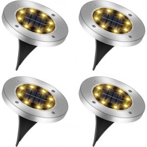 4 Pi&egrave;ces Lumi&egrave;re Solaire Ext&eacute;rieur Jardin, 8 Led Lampe Solaire Au Sol &Eacute;tanche Ip65, Lampe Solaire Spot Encastrable Pour Chemin, Cour, Terrasse, Pelouse, Jardin, Blanc Chaud - Neuf