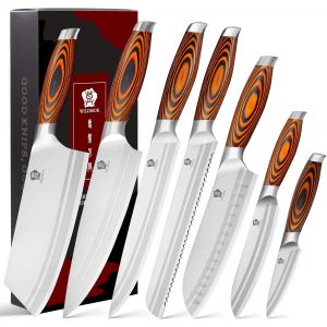 Mevronisshop-Ensemble De Couteaux 7 Pi&egrave;ces, Ensemble De Couteaux De Chef Avec Hachoir &Agrave; Os, Ensemble De Couteaux De Cuisine En Acier Allemand Avec Poign&eacute;e En Pakkawood, Ensemble De Couverts Parfait C - Neuf