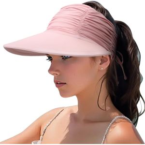 Les Femmes Visière Soleil Chapeau Large Bord Chapeau Réglable Pliable Queue De Cheval Plage Chapeau Été Uv Protection Extérieur Bonnet Upf 50+.[Z272] - Neuf