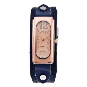 Montre A Quartz Vintage Ccq Pour Homme, Cadran Rectangulaire, Bracelet En Cuir Synthetique Et Alliage (Bleu) - Neuf