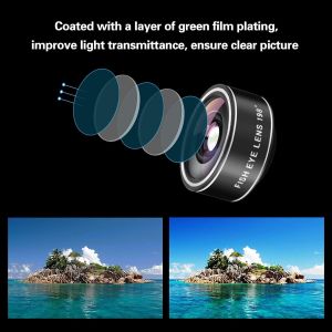 BLAZEFLUX-Kit lentille camera telephone grand angle 0.6X macro 20X fisheye 198° pour la plupart (noir) - Neuf