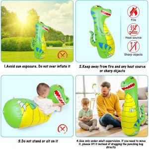 Asfasfq-Sac De Frappe Enfant 120cm Gonflable Dinosaure Sac De Boxe Avec Matériau Plus Épais Et Sûr Rebond Instantané Avec Gants De Boxe Karaté Taekwondo Cadeau Pour Enfants 3-9 Ans Filles Garçons - Neuf